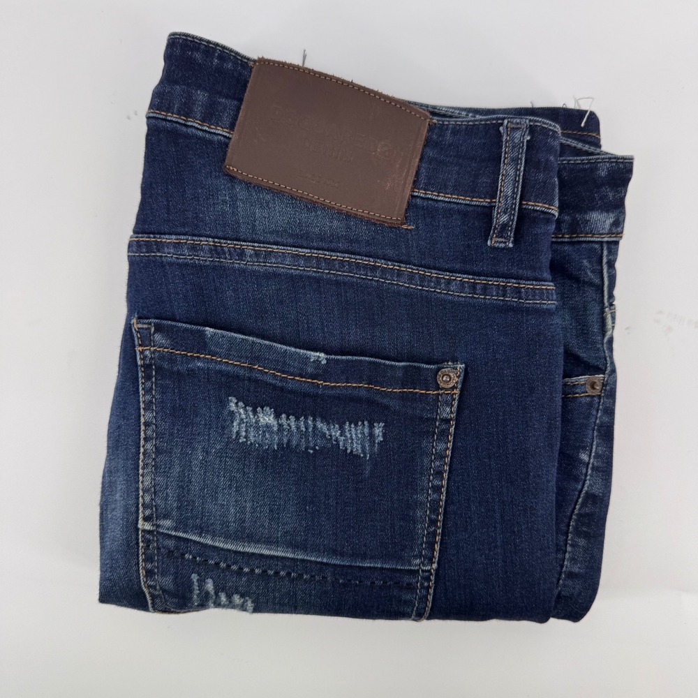 Dsquared2 Jeans Mens 34 Waist Dark Blue Distressed Straight Leg‎ Denim Italy